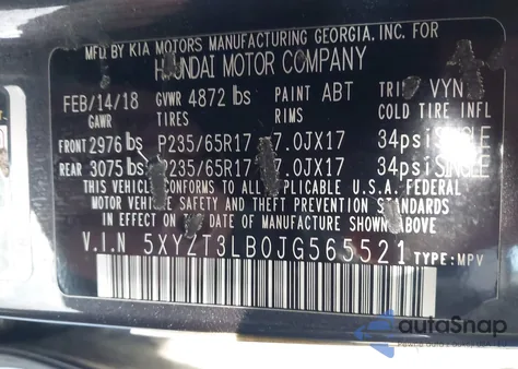 2018 Hyundai Santa Fe Sport 2.4L z USA, uszkodzony, nr VIN 5XYZT3LB0JG565521